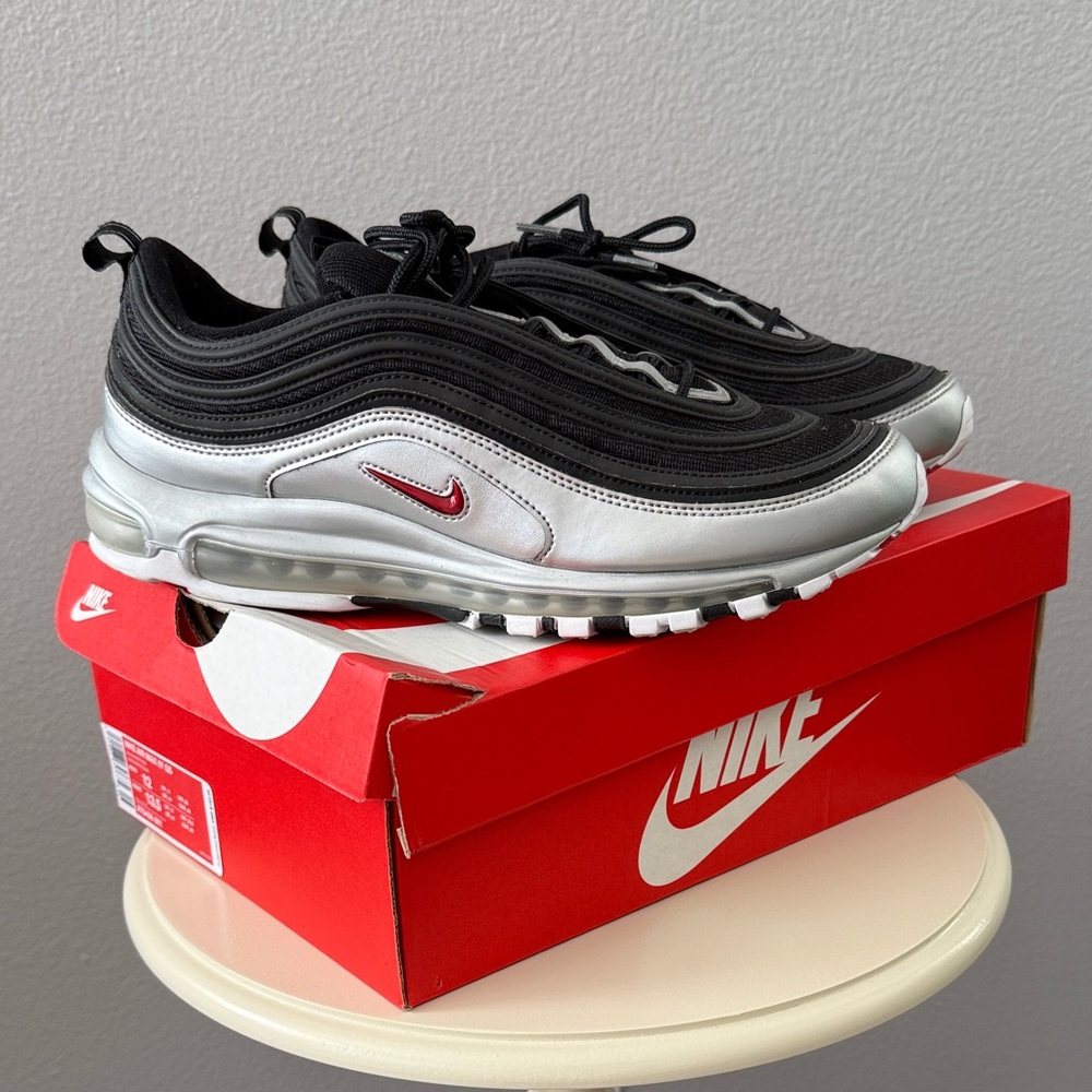 Nike Air Max 97 Black and Metallic Silver with Red Accents